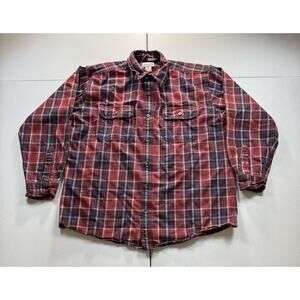 Carhartt Button Up Shirt Mens XL Red Black Buffalo Plaid Cotton‎ Relaxed Fit